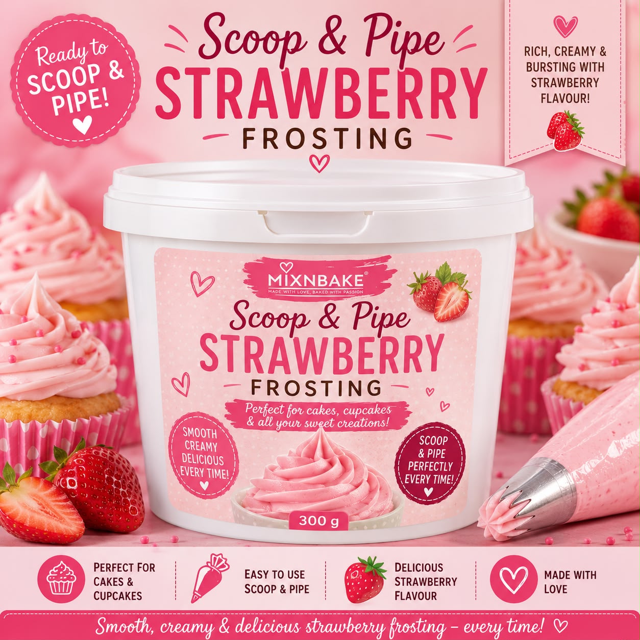 M&M Scoop & Pipe Strawberry Frosting